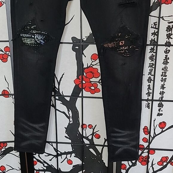 Amiri Black Distressed Bandana Denim Panelled Skinny Jeans Size 41 - Picture 4 of 11